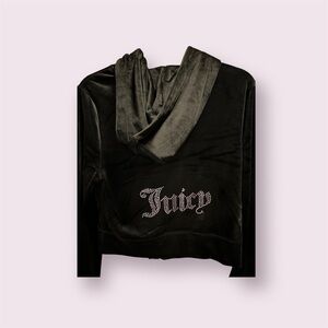 Juicy Couture Black Velvet Hoodie & Track Pants with PINK BLING L